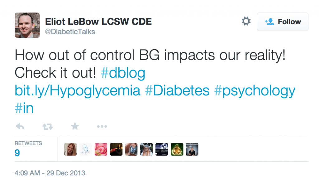 Figure 2 - One of DiabeticTalks tweets linking to a blog post about how blood glucose affects mood and perception of reality