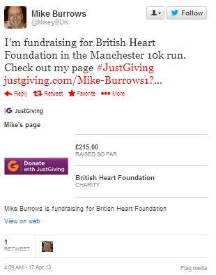 Figure 5 Example of HCP activity around the BHF - personal fundraising https://twitter.com/MikeyBUK/status/324479826981441537