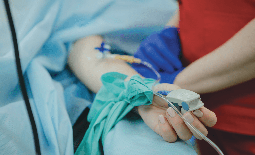 Close up of intensive care patient's hand